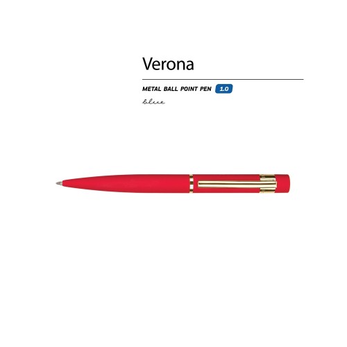 Купить Ручка металлическая шариковая Verona, софт-тач, 1.0 мм, красный с нанесением логотипа