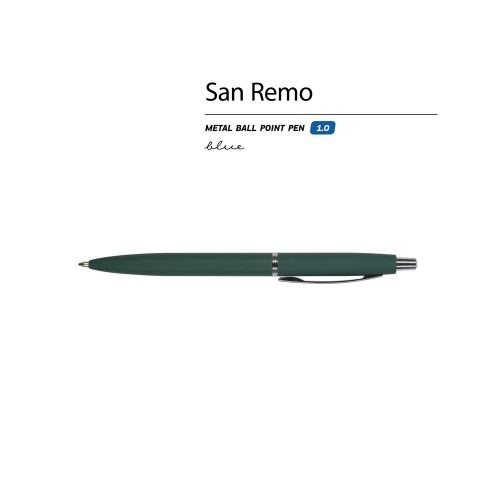 Купить Ручка металлическая шариковая San Remo, софт-тач, 1.0 мм, зеленый с нанесением логотипа