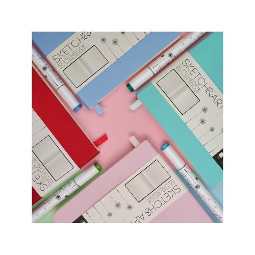 Купить Скетчбук Sketch & Art в мягком переплете 145х145 мм, 100 л. бежевой бумаги 100 гр., розовый с нанесением логотипа
