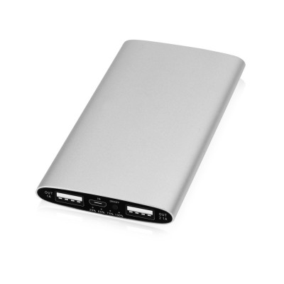 Купить Портативное зарядное устройство Мун с 2-мя USB-портами, 4400 mAh, серебристый с нанесением логотипа