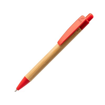Купить Ручка шариковая GILDON, бамбук, натуральный/красный с нанесением логотипа