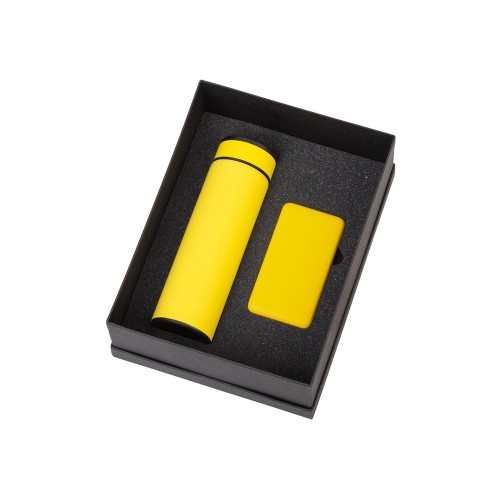 Купить Подарочный набор с термосом и повербанком С2, желтый с нанесением логотипа