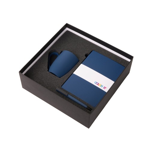 Купить Подарочный набор c блокнотом C2, ручкой и кружкой, темно-синий с нанесением логотипа