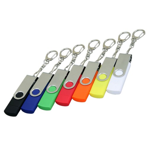 Купить Флешка с  поворотным механизмом, c дополнительным разъемом Micro USB, 64 Гб, зеленый с нанесением логотипа