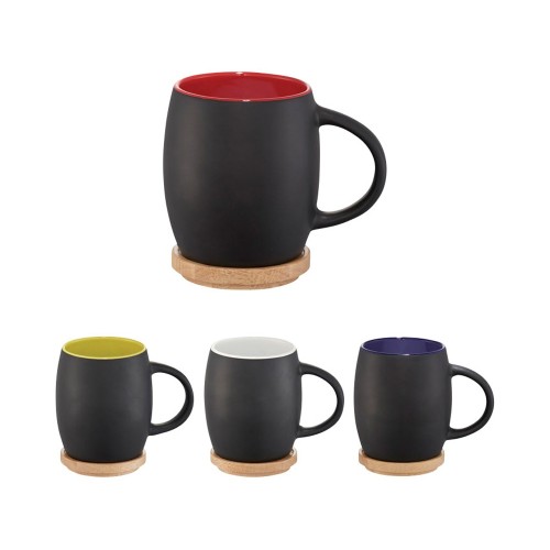 Купить Керамическая чашка Hearth с деревянной крышкой-костером, черный/лайм с нанесением логотипа