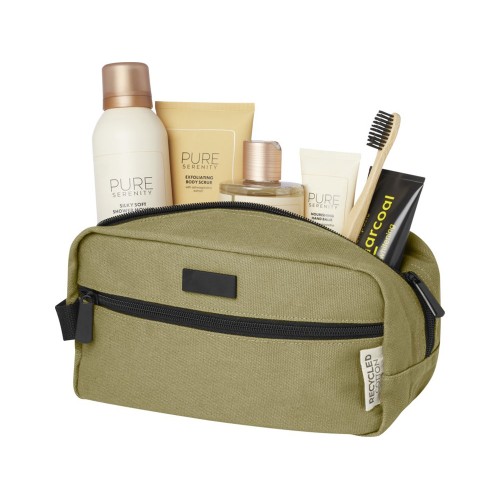 Купить Косметичка Joey из холста, переработанного по стандарту GRS, объемом 3,5 л, оливковый с нанесением логотипа