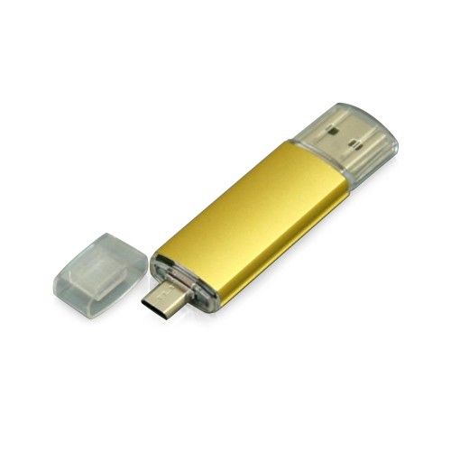 Купить USB-флешка на 64 ГБ.c дополнительным разъемом Micro USB, золотой с нанесением логотипа