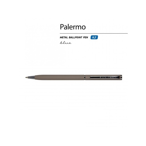 Купить Ручка Palermo шариковая автоматическая, серый металлический корпус 0,7 мм, синяя с нанесением логотипа Купить Ручка Palermo шариковая автоматическая, серый металлический корпус 0,7 мм, синяя с нанесением логотипа