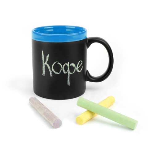 Купить Кружка с покрытием для рисования мелом Да Винчи, черный/голубой с нанесением логотипа