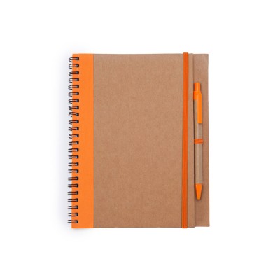 Купить Блокнот А5+ ALANI с шариковой ручкой, крафтовый/оранжевый с нанесением логотипа