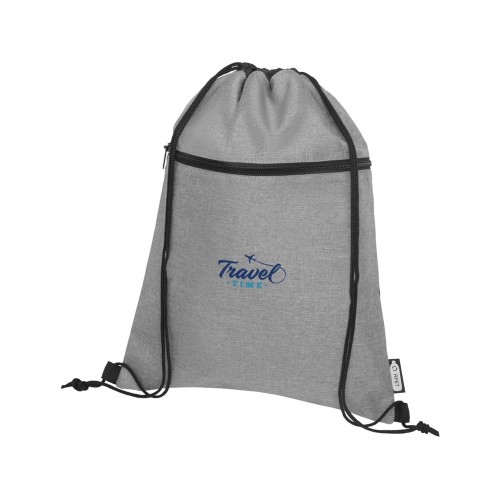 Купить Рюкзак со шнурком Ross из переработанного ПЭТ, heather medium grey с нанесением логотипа