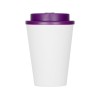 Купить Пластиковый стакан Take away с двойными стенками и крышкой с силиконовым клапаном, 350 мл, белый/фиолетовый с нанесением логотипа
