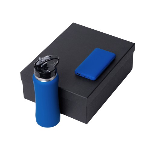 Купить Подарочный набор с бутылкой для воды и повербанком С2, 10000 mAh, синий с нанесением логотипа