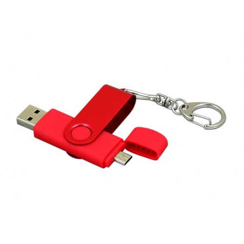 Купить Флешка с поворотным механизмом, c дополнительным разъемом Micro USB, 64 Гб, красный с нанесением логотипа