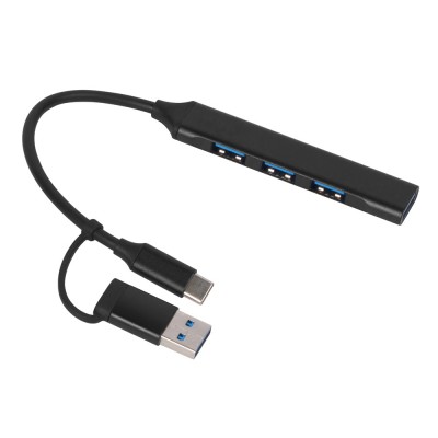 Купить USB-хаб Link с коннектором 2-в-1 USB-C и USB-A, 2.0/3.0, черный с нанесением логотипа