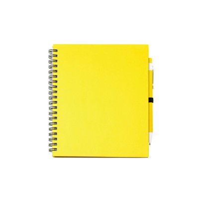 Купить Блокнот LEYNAX с ручкой из переработанного картона, желтый с нанесением логотипа