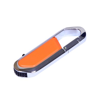 Купить Флешка в виде карабина, 64 Гб, оранжевый/серебристый с нанесением логотипа