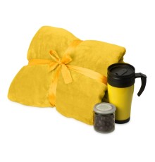 Подарочный набор с пледом, термокружкой и миндалем в шоколадной глазури Tasty hygge, желтый