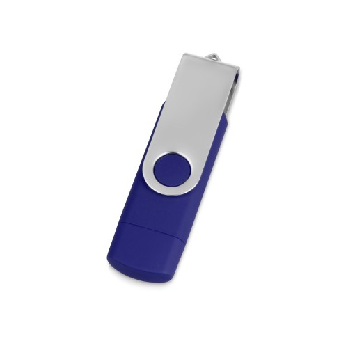 Купить USB/micro USB-флешка 2.0 на 16 Гб Квебек OTG, синий с нанесением логотипа