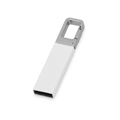 Купить Флеш-карта USB 2.0 16 Gb с карабином Hook, белый/серебристый с нанесением
