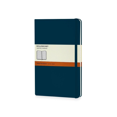 Купить Записная книжка Moleskine Classic (в линейку) в твердой обложке, Large (13х21см), сапфир с нанесением логотипа