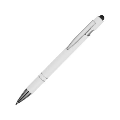 Купить Ручка металлическая soft-touch шариковая со стилусом Sway, белый/серебристый с нанесением