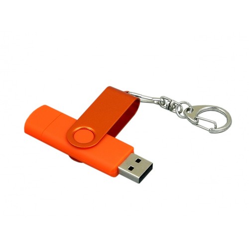 Купить Флешка с поворотным механизмом, c дополнительным разъемом Micro USB, 16 Гб, оранжевый с нанесением логотипа