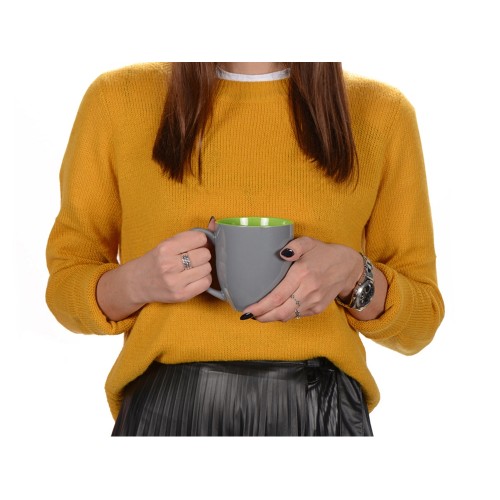 Купить Кружка керамическая Gracy 450мл, серый/зеленое яблоко с нанесением логотипа