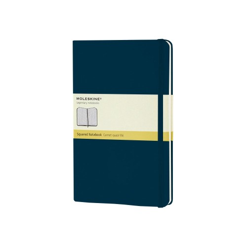 Купить Записная книжка Moleskine Classic (в клетку) в твердой обложке, Large (13х21см), голубой сапфир с нанесением логотипа
