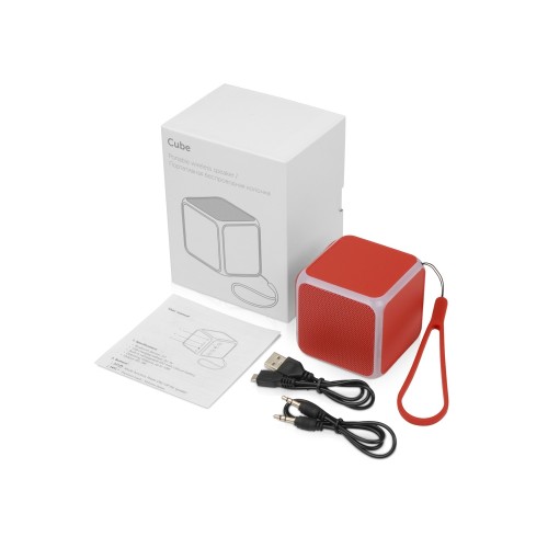 Купить Портативная колонка Cube с подсветкой, красный с нанесением логотипа Купить Портативная колонка Cube с подсветкой, красный с нанесением логотипа