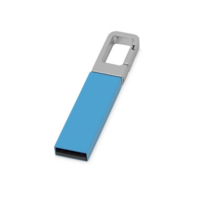 Купить Флеш-карта USB 2.0 16 Gb с карабином Hook, голубой/серебристый с нанесением