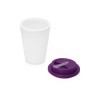 Купить Пластиковый стакан Take away с двойными стенками и крышкой с силиконовым клапаном, 350 мл, белый/фиолетовый с нанесением логотипа