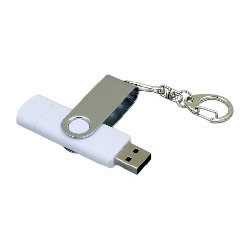 Купить Флешка с  поворотным механизмом, c дополнительным разъемом Micro USB, 32 Гб, белый с нанесением логотипа