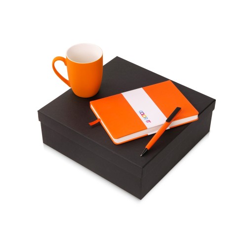 Купить Подарочный набор c блокнотом C2, ручкой и кружкой, оранжевый с нанесением логотипа
