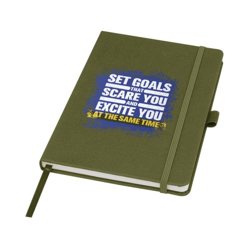 Купить Блокнот Honua форматом A5 из переработанной бумаги с обложкой из переработанного ПЭТ, зеленый лесной с нанесением логотипа