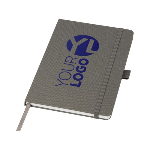 Купить Блокнот Honua форматом A5 из переработанной бумаги с обложкой из переработанного ПЭТ, сумеречный серый с нанесением логотипа