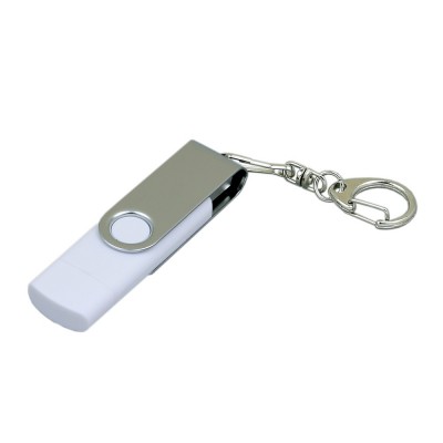 Купить Флешка с поворотным механизмом, c дополнительным разъемом Micro USB, 32 Гб, белый с нанесением