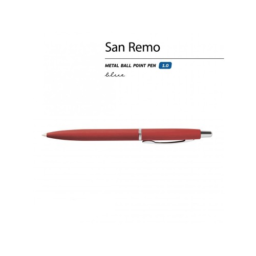 Купить Ручка SAN REMO шариковая, автоматическая, красный  металлический корпус 1.00 мм, синяя с нанесением логотипа