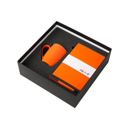 Купить Подарочный набор c блокнотом C2, ручкой и кружкой, оранжевый с нанесением логотипа