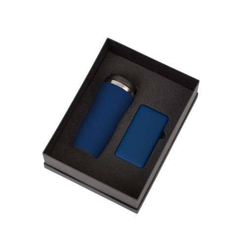 Купить Подарочный набор c термокружкой С1 и повербанком С2, темно-синий с нанесением логотипа