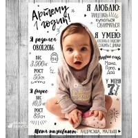 Детская метрика на холсте 