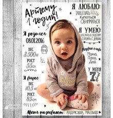 Детская метрика на холсте 