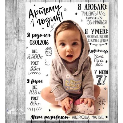 Детская метрика на холсте 